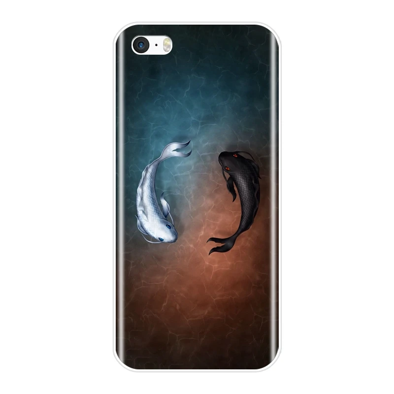 Soft Silicone Phone Case For Apple iPhone 5 5C 5S SE 4 4S Black White Fish Aesthetic Cartoon Animal Back Cover S | Мобильные