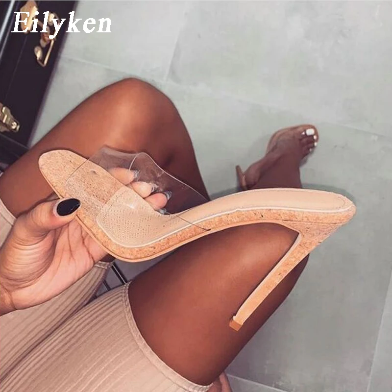 Eilyken/Новинка года; Летние пикантные прозрачные Шлепанцы из ПВХ; Модные Босоножки с открытым носком; женские шлепанцы на тонком каблуке