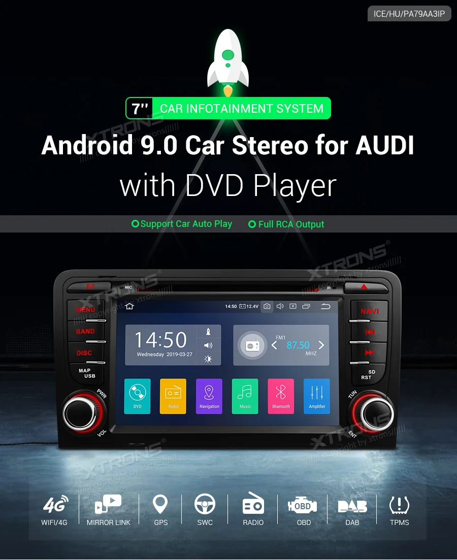 XTRONS " Android 9,0 автомобильный dvd-плеер для Audi A3 8P 2003 2004 2005 2006 2007 2008 2009-2012 S3/RS3 Sportback радио gps TPMS