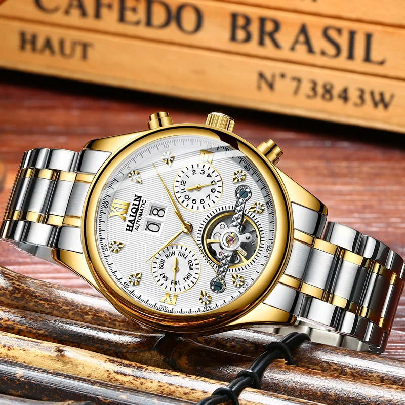 HAIQIN мужские часы автоматический механические бизнес для мужчин лучший бренд