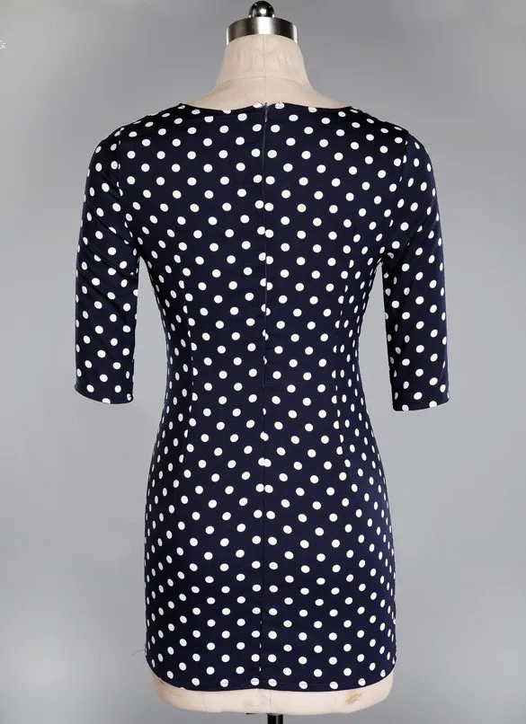 Blue Dot Woman Dress Party Elegant Women V Neck Short Sleeve Sexy Slim Bodycon Ladies Clothing Vestidos 4 Size 24 | Женская одежда