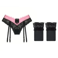 sexy lace garters belt with thigh high stockings female erotic lingerie womens sexy bow floral panties suspenders belt