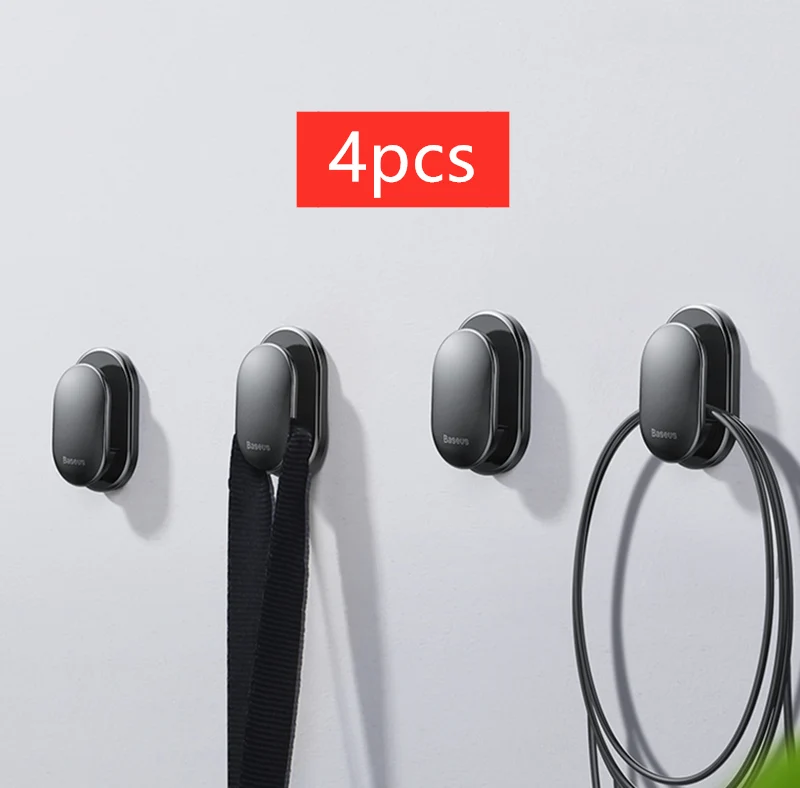 4pcs Black Baseus 4 шт. автомобильные крючки органайзер для хранения usb-кабеля для наушников для хранения ключей самоклеящийся настенный крючок вешалка с автозажимом - Название цвета: 4pcs Black