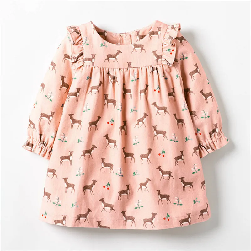 Платье для девочек с рисунком животных Хлопковое платье длинными рукавами