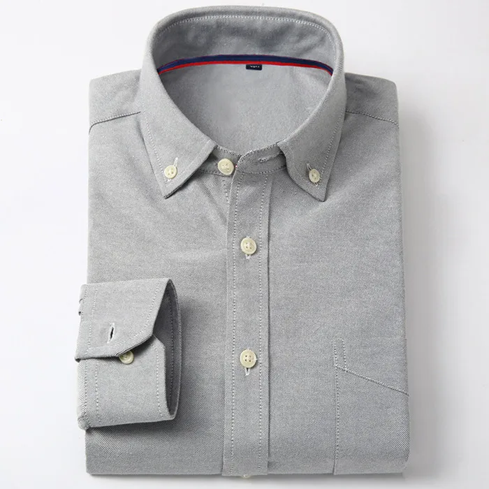 gray Qisha Oxford Мужская рубашка брендовая модная деловая формальный прилегающий воздухопроницаемая однотонная/полосатая Повседневная синяя дизайнерская мужская одежда - Цвет: gray