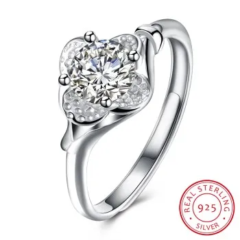 Женское кольцо из стерлингового серебра S925 пробы модное с цветком белого золота