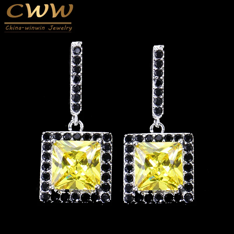 CWWZircons, классические серьги принцессы, великолепные, желтые, черные, с кубическим цирконием, модные женские серьги, ювелирные изделия для женщин, подарок CZ198