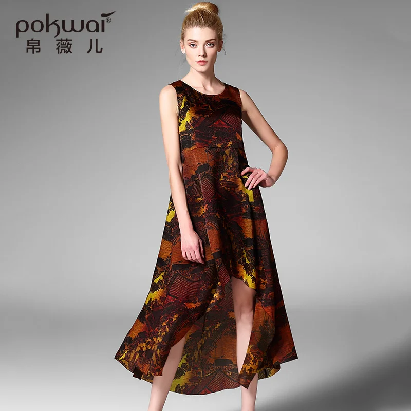 Pokwai элегантные длинные Винтаж летние шелковые вечерние платье Для женщин Новое