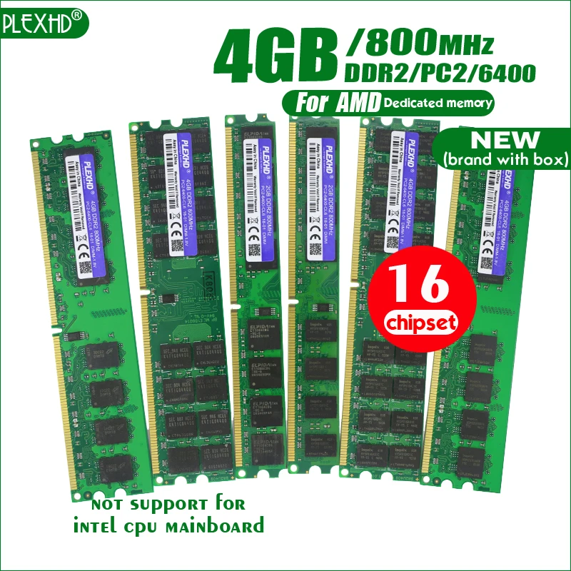 Новый PLEXHD 4 Гб 16 чипов DDR2 PC2 6400 800 МГц 4G для настольных ПК DIMM оперативная память 240