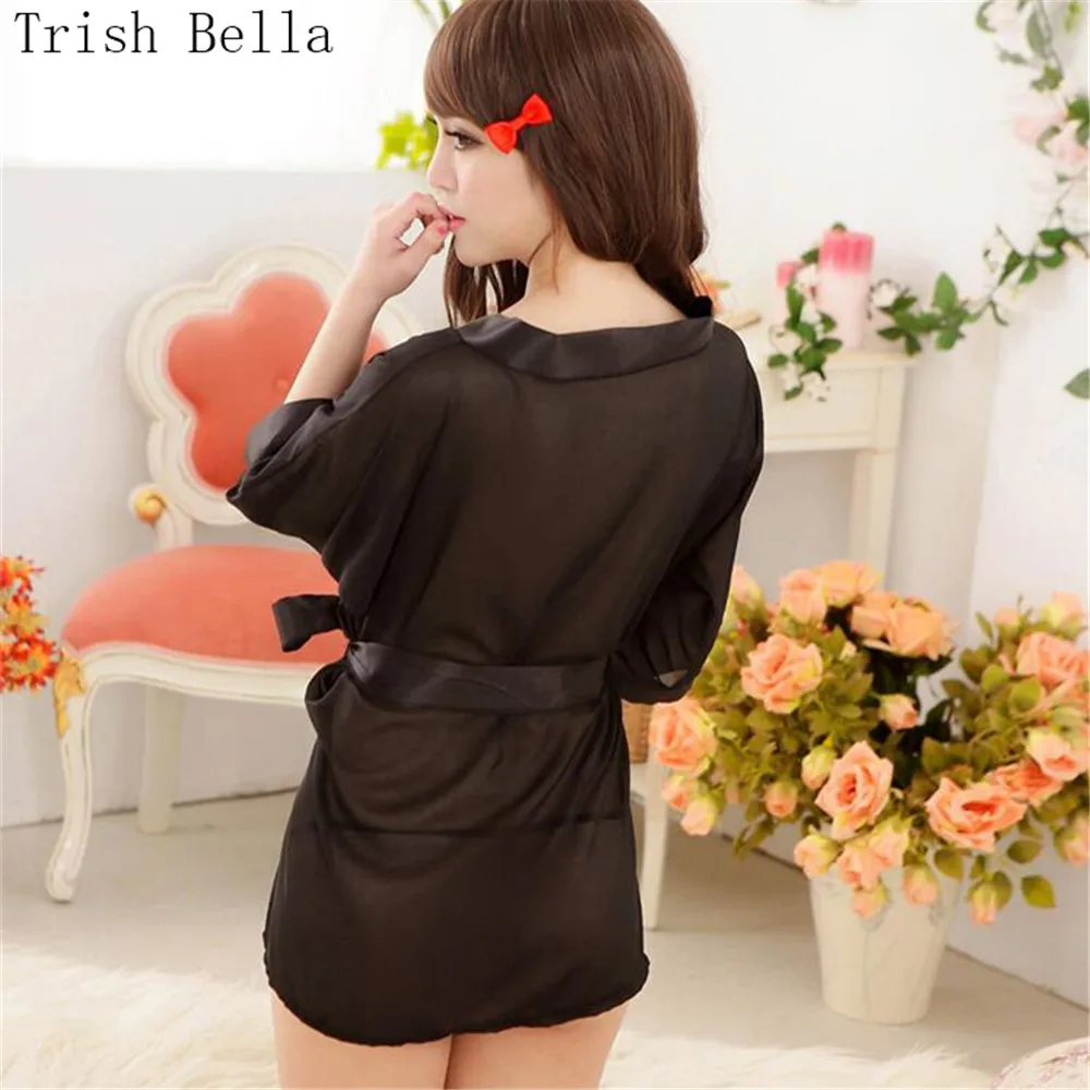 

transparent Net yarn Japanese Kimono Cardigan binding open crotch sexy lingerie erotic sexy underwear lenceria langerie babydoll