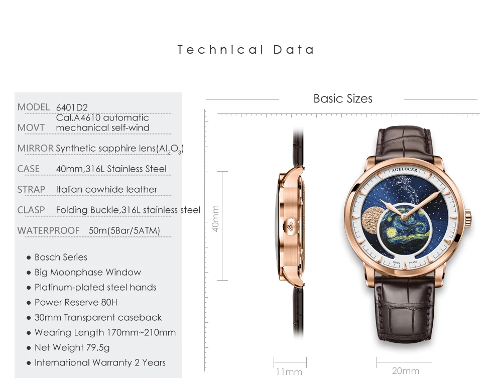 AGELOCER Moon Phase часы швейцарские мужские часы Элитный бренд Мощность резерв 80 часов Moonphase механические с автоподзаводом часы 6401D2