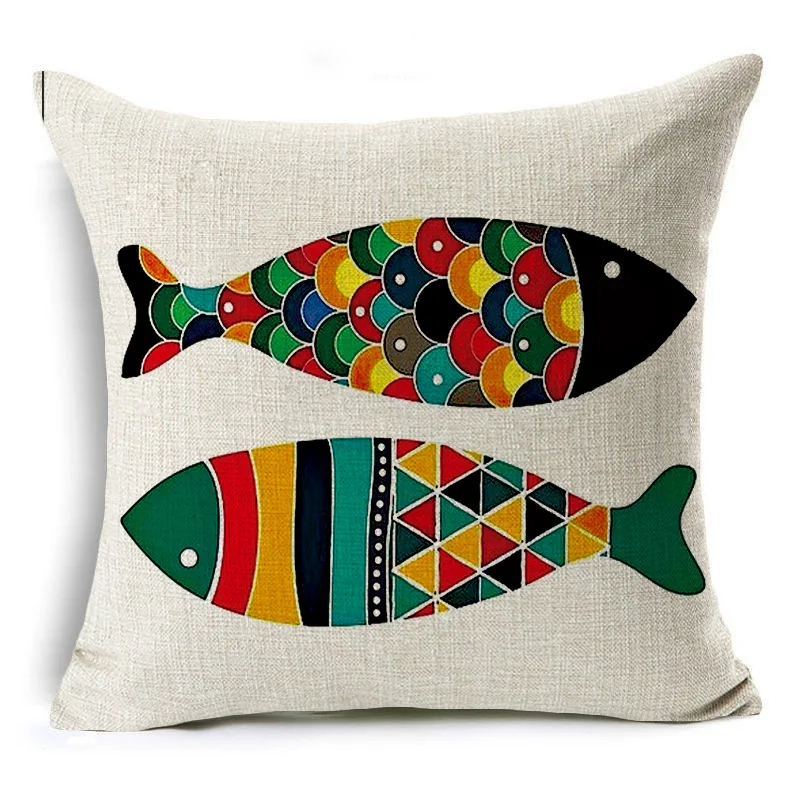 Modern Living Room Fashion Cartoon Fish Cushion Cover 45x45cm Sofa Car Waist Pillow Flax Home Office Decor Pillowcase | Дом и сад