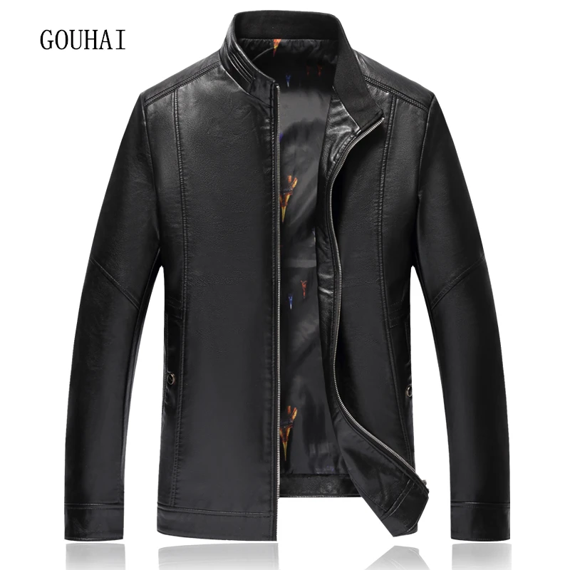 Мужская кожаная куртка однотонная с воротником стойкой для осени и зимы 2019|jackets for