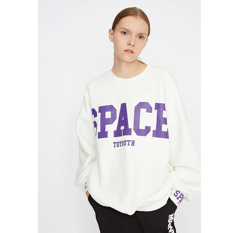 White Toyouth Зимний пуловер кофты женские Harajuku негабаритных толстовка свободного кроя с круглым вырезом и длинными рукавами и надписью Топ уличная Топ - Цвет: White