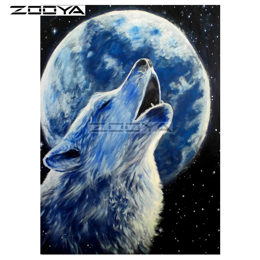 ZOOYA 5D сделай сам алмаз Белый Волк звезда луна животное алмазная живопись вышивка