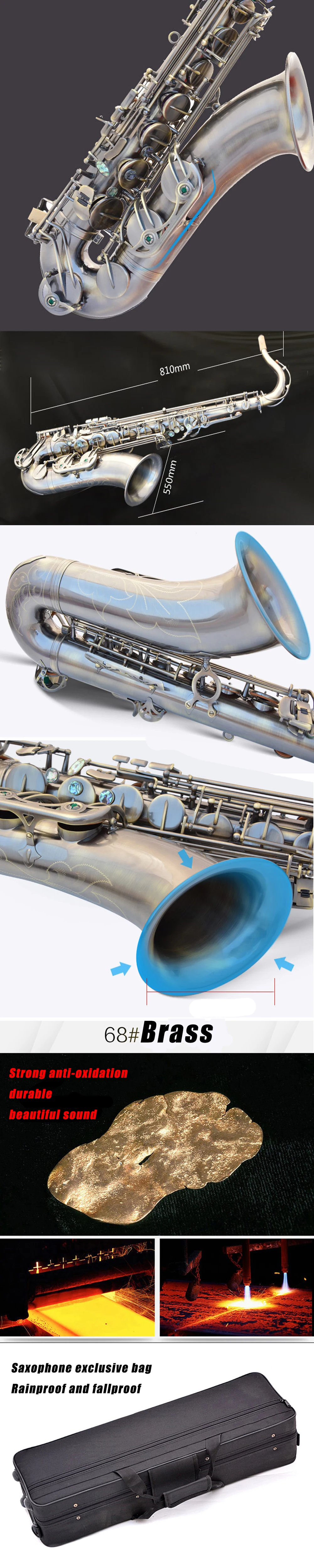Saxofon b-плоский тенор саксофон античный медный двойной Бонд Абалон Кнопка саксофон играющий профессионально SAX06