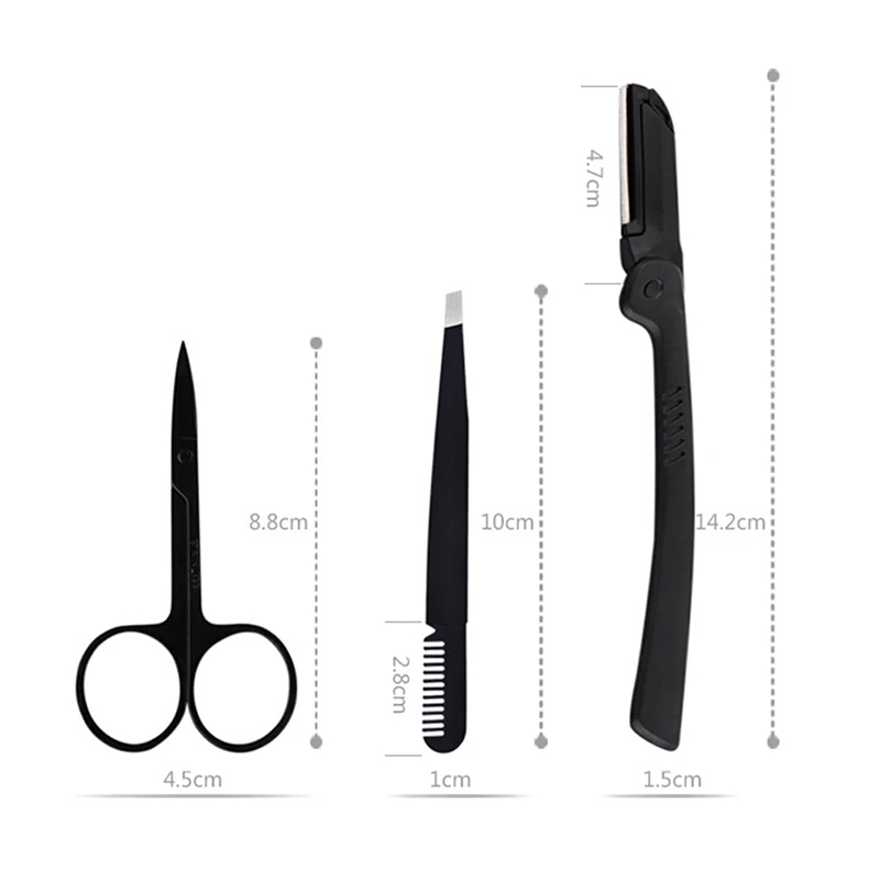 

3pcs/set Professional Eyebrow Scissors Eyebrow Knife Thrush Set Women Girl Stainless Steel Makeup Beauty Tools Eyebrow Cutter