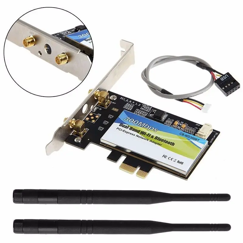 300 Мбит/с Настольный ПК PCIe адаптер для Atheros Ar5b22 карта + антенна двухдиапазонный WiFi
