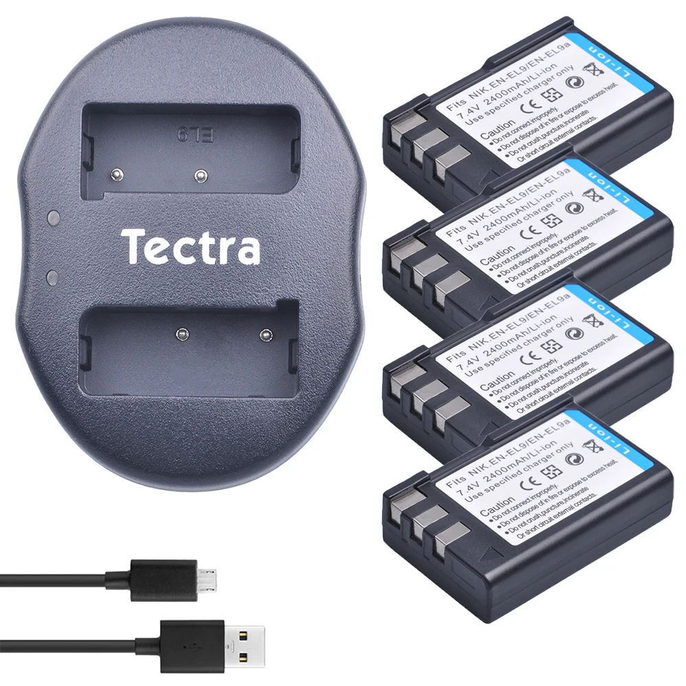 Tectra 4pcs EN EL9 ENEL9 EL9a li ion батарея для камеры + USB двойное зарядное устройство Nikon D60 D40 D40X