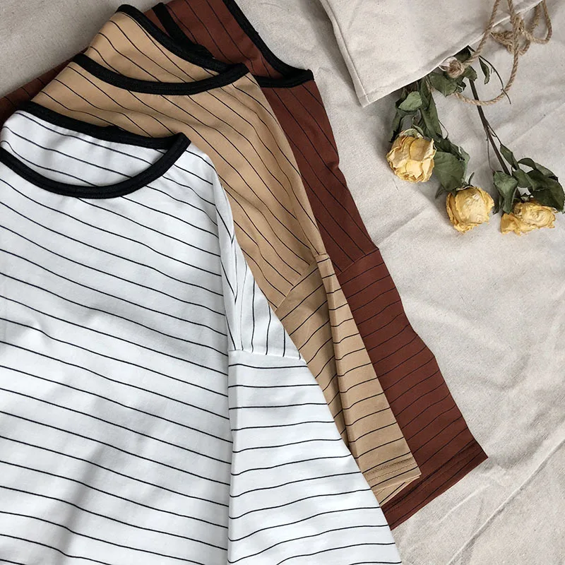 Oversize футболки в полоску Для женщин летние модные свободные с рукавами летучая