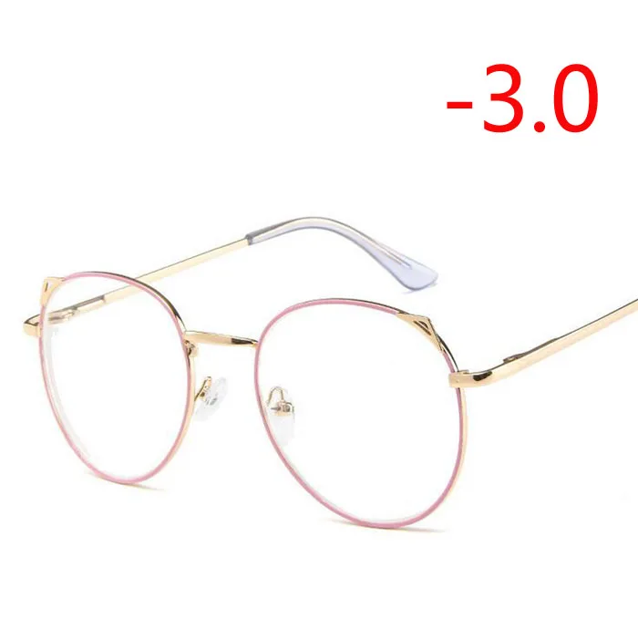 Myopia 300 Для женщин в ретро-стиле с украшением в виде кошачьих ушек готовой близорукость очки металлический каркас овальной формы с короткими зрения глаз-1,0-1,5-2,0-2,5-3,0-3,5-4,0 - Цвет оправы: Myopia 300