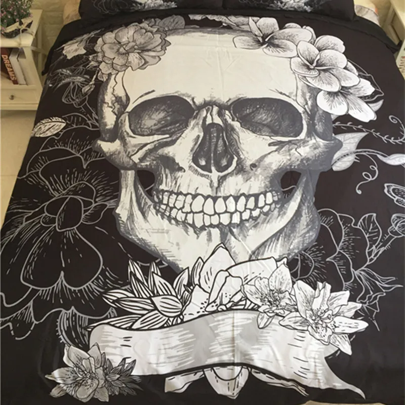 3D постельное белье с изображением черепа набор черно белых пододеяльников для