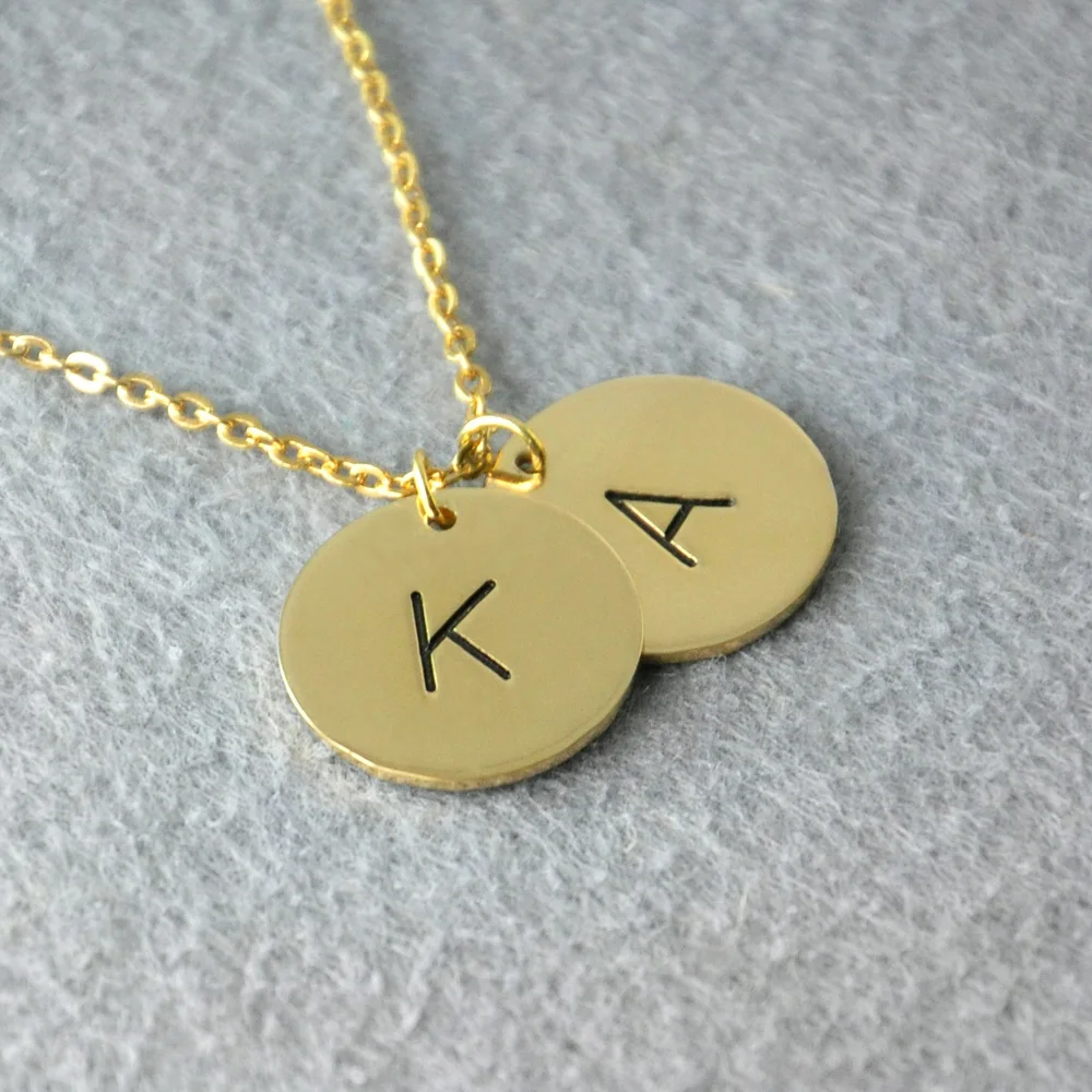 

Personalized Initials Necklace, Custom Letter Necklace, Friendship Name Necklace, Disc Charm, Personalized Gift, Bridesmaid gift