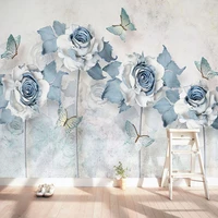 self adhesive waterproof canvas mural wallpaper 3d blue flowers butterfly wall painting living room bedroom romantic decor mural