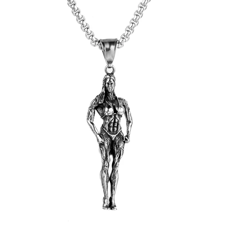 N074-Silver Нержавеющая сталь Фитнес Бодибилдинг Мышцы для женщин мужчин ожерелья цепи подвески творчество для женщин ювелирные изделия аксессуары Подарки - Окраска металла: N074-Silver
