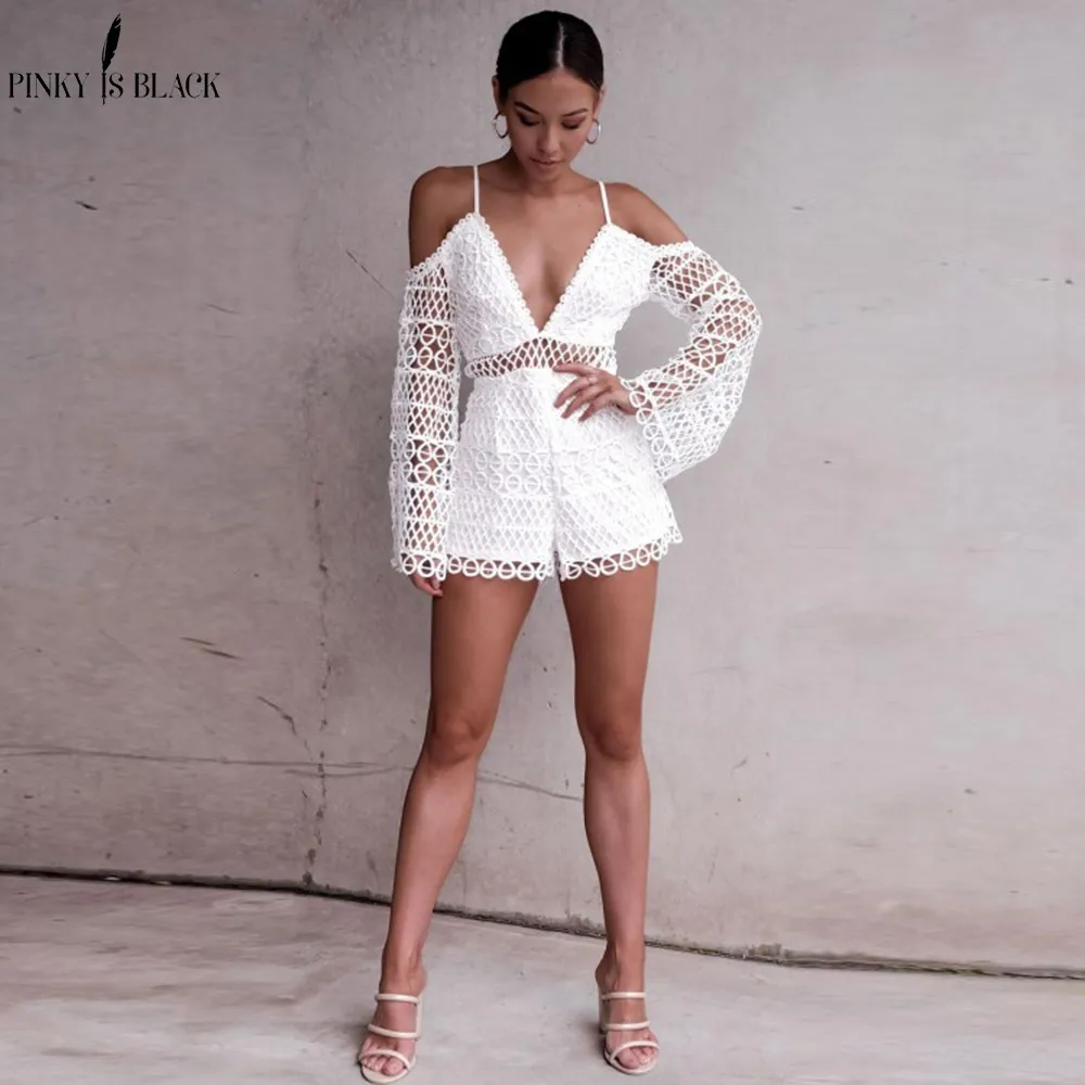 PinkyIsBlack 2019 белый кружевной открытый комбинезон женский летний сексуальный