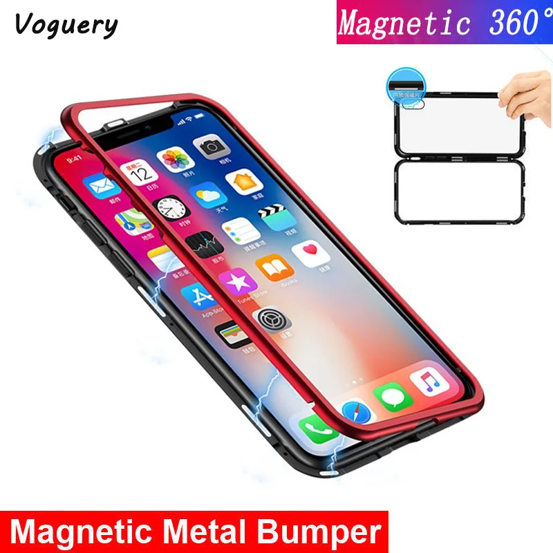 Магнитный чехол Voguery с полным корпусом для iPhone 8 360 металлический бампер