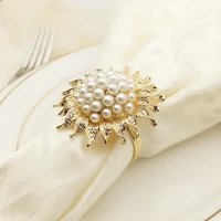 10pcslot napkin circle hotel restaurant napkin ring napkin gold plated diamond pearl napkin buckle desktop decoration