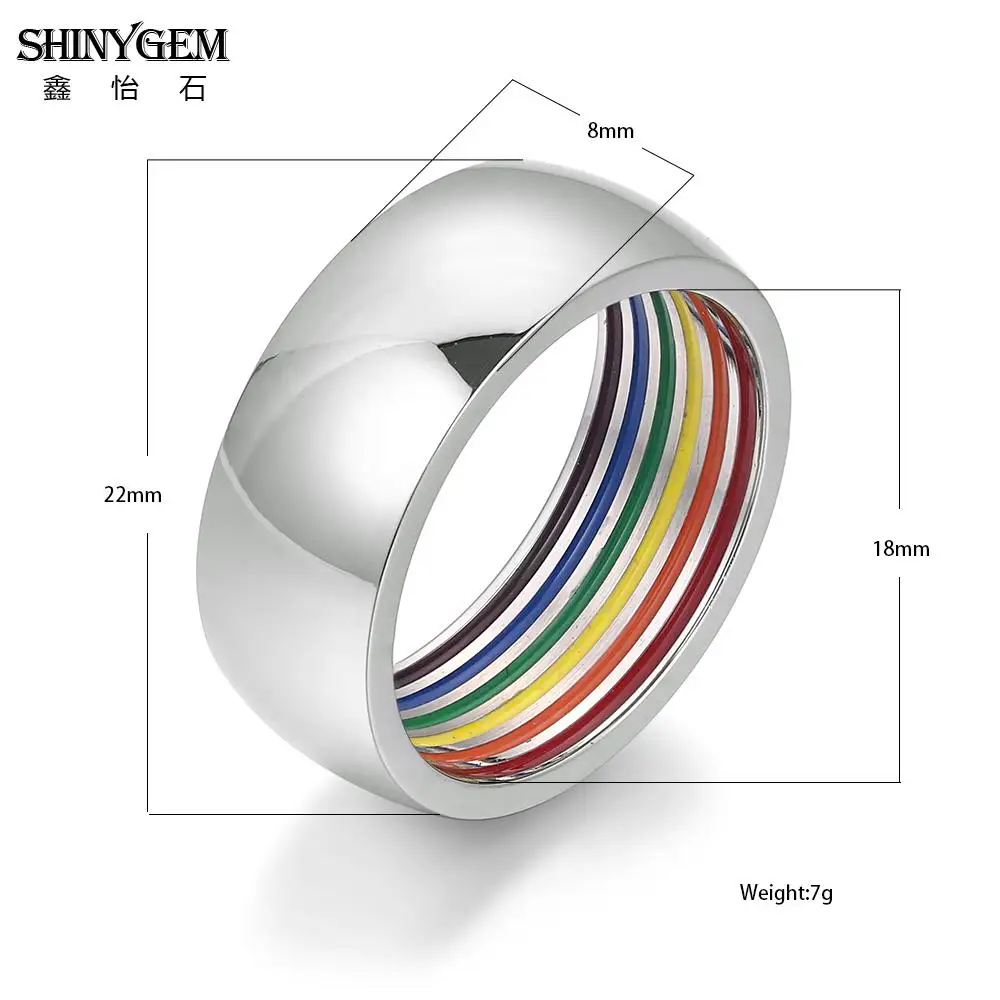 ShinyGem модные гладкие кольца из нержавеющей стали с радугой для женщин и мужчин
