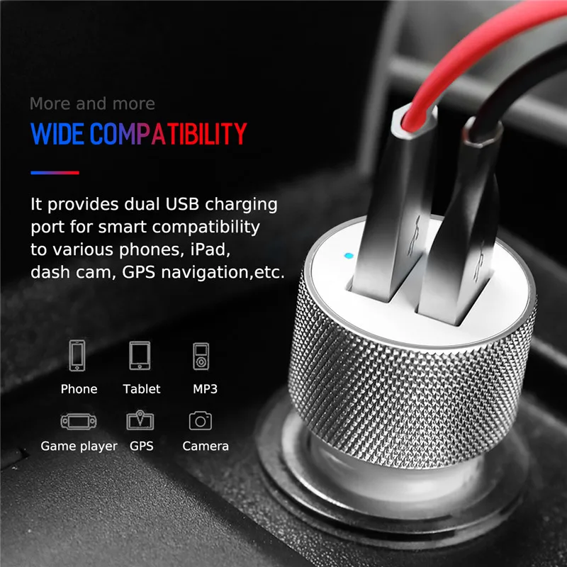 ROCK автомобильное зарядное устройство для телефона с двумя выходами USB 5V2.4A