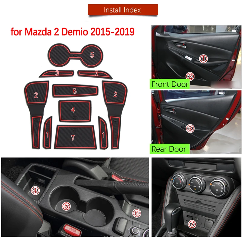 Противоскользящие резиновые коврики для выдвижных дверей кружек Mazda 2 Demio 2015 2016 2017