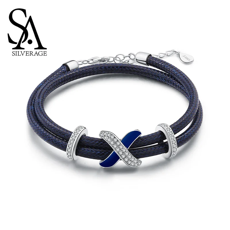 SA SILVERAGE S925 Серебряные Браслеты из циркония, хорошее ювелирное изделие, 925 пробы браслет для женщин, 17,8 см+ 3 см удлинитель