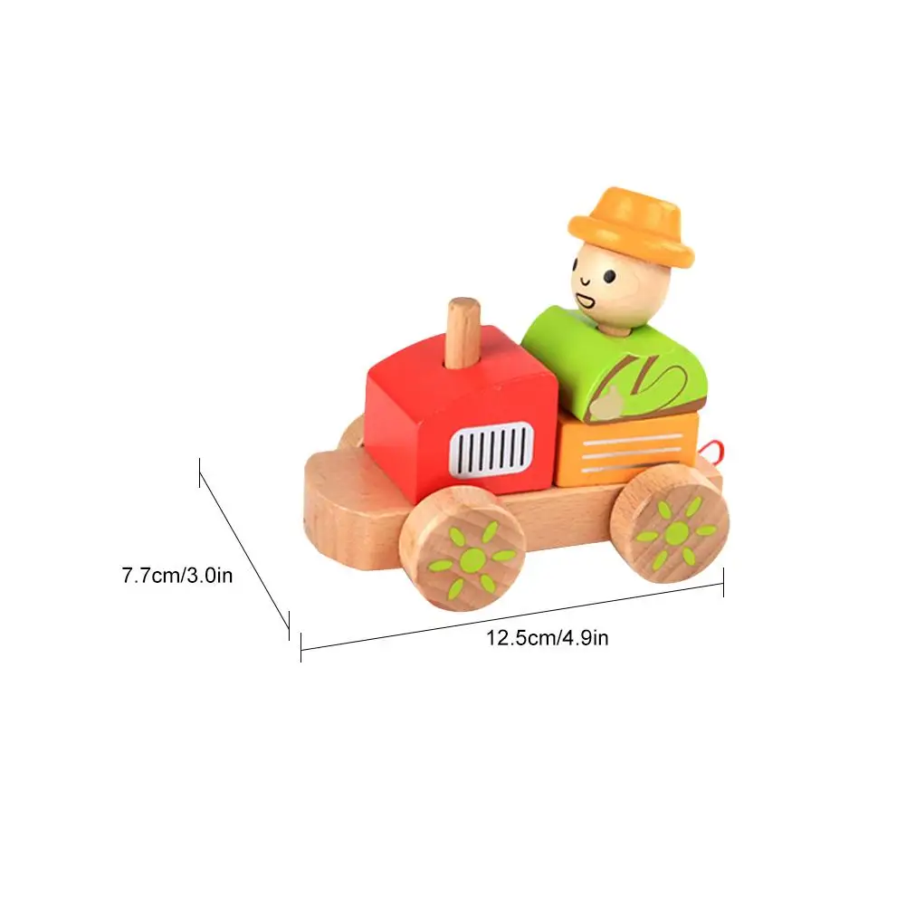 

3pcs/set Wooden Children's Farm Animals Stacking Train Small Pull Trains Infant Early Childhood Push Hand Leash Baby Toys