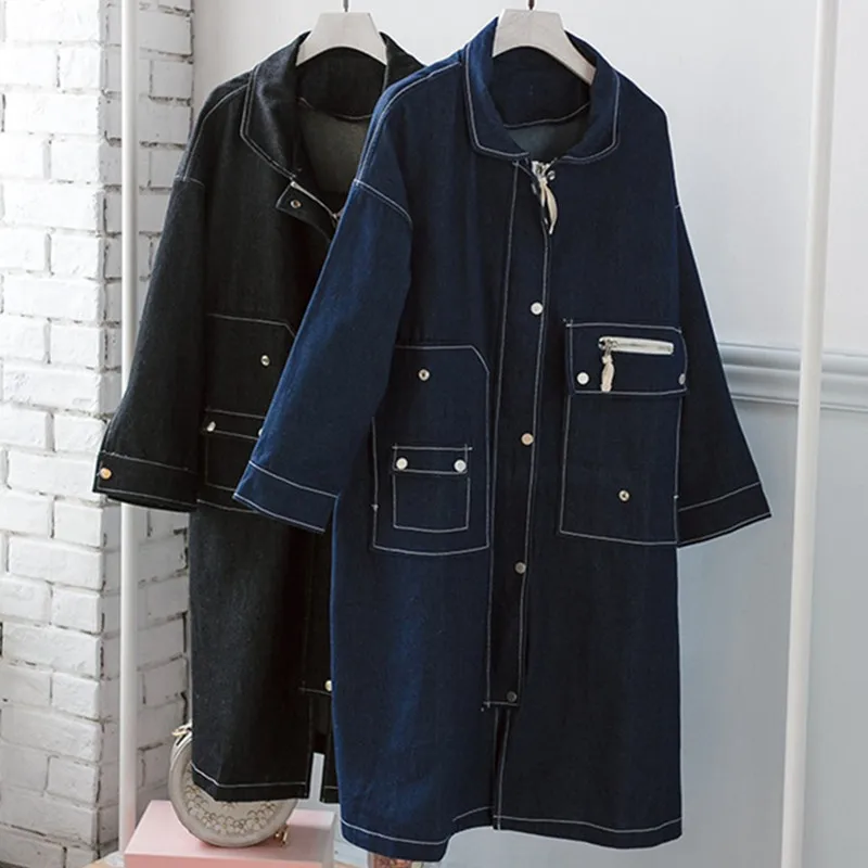 Модный женский джинсовый тренчкот весна-осень 2019 длинные пальто свободные