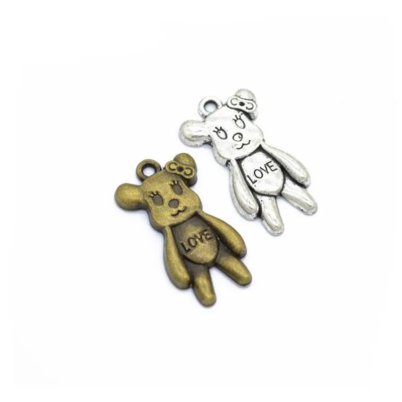 

20PCS/Lot 28x15mm Vintage Silver Zinc Animals Bear Alloy Charms Pendant For Jewelry Finding