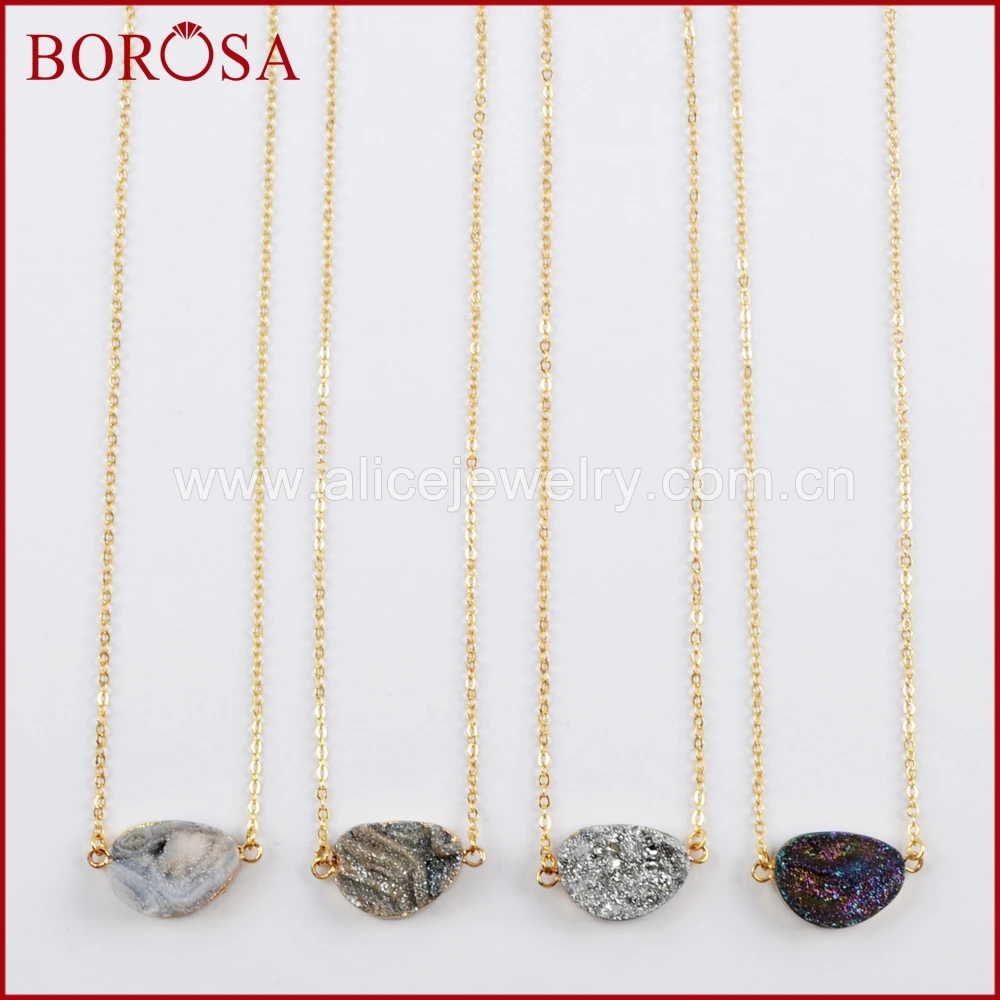 

BOROSA 5PCS Druzy Pendant Fashion Jewelry Mango Shape Rainbow Titanium Galaxy Necklace G1614-N