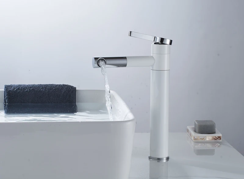 High White Painting Basin Taps Bathrooms Crane Torneira with Aerator 360 Free Rotation Single Lever Hot Cold Water Tap