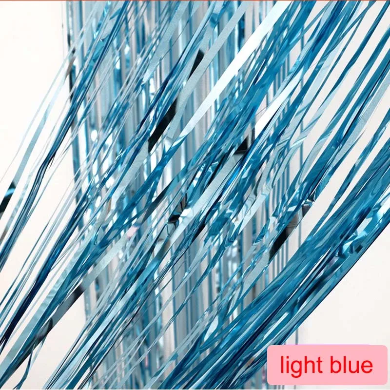 light blue 2 м день рождения занавес украшения золотые неоновые стикеры металлическая бахрома из фольги занавес Свадебная фотокабина фон - Цвет: light blue