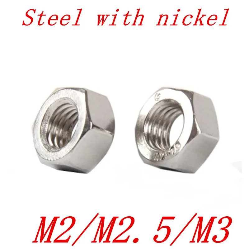

100pcs/lot M2 M2.5 M3 carbon Steel with nickel Hex nut