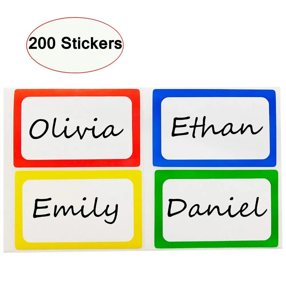 Colorful Plain Name Tag Stickers Peel and Stick Name Badges Border Name Labels for School Office, Home Can Be Used on Cloth 3*2"
