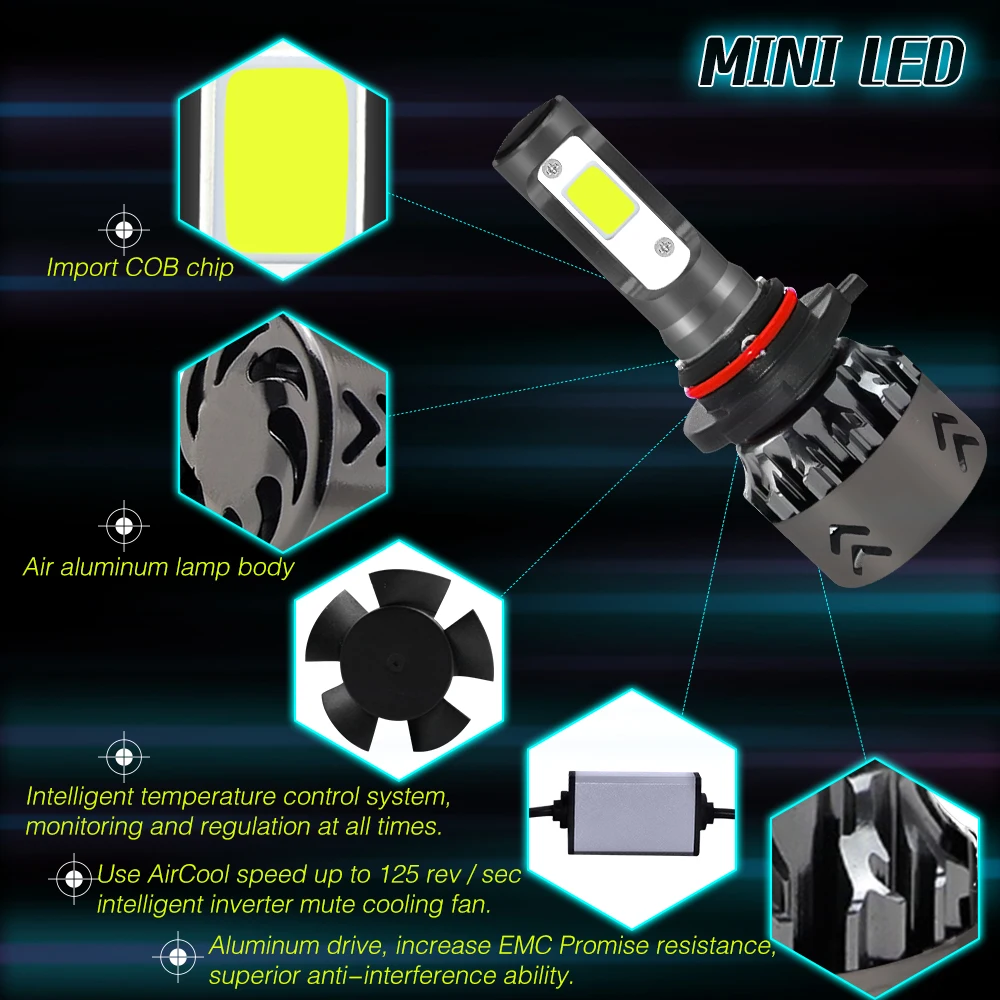Светодиодный комплект фар MINI6 2 шт. H1 H7 H4 H11 9005 9006 100 Вт 6000 К яркий светодиодный