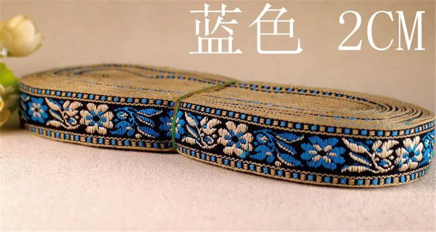 20 ярдов * 2 см жаккардовая национальная Ретро кружевная лента красный синий и