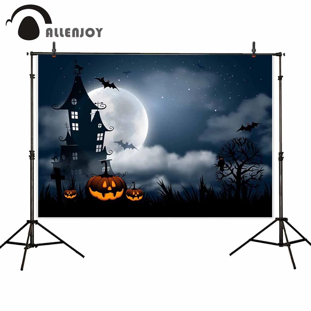 Allenjoy backdrop for photographic studio horrible pumpkin haunted house full-moon bats background halloween night photocall | Электроника
