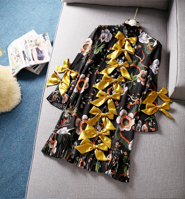 Высокое качество 2020 лето и осень новый модный принт золотого банта декоративное