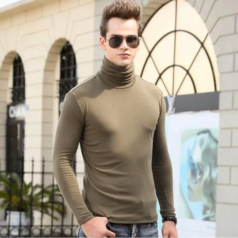 army green Футболка мужская футболка с длинным рукавом Водолазка футболки зима весна тонкая Термофутболка s хлопок Удобная модная теплая - Цвет: army green