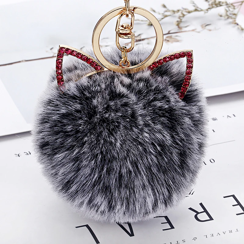 

Hot Sale Imitated rabbit fur Ball Key Chains Rabbit Ear Pendant Woman Handbag Key Ring Delicate Metal Pompom Key Jewelry EH877